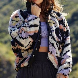 Free People Rocky Ridge Fleece Jacket Purple Black Cambo